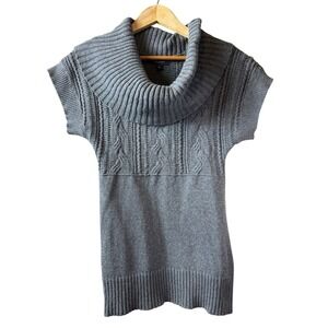 Banana Republic Gray Cowl Neck Cable Knit Cotton Wool Sweater Vest Womens Medium